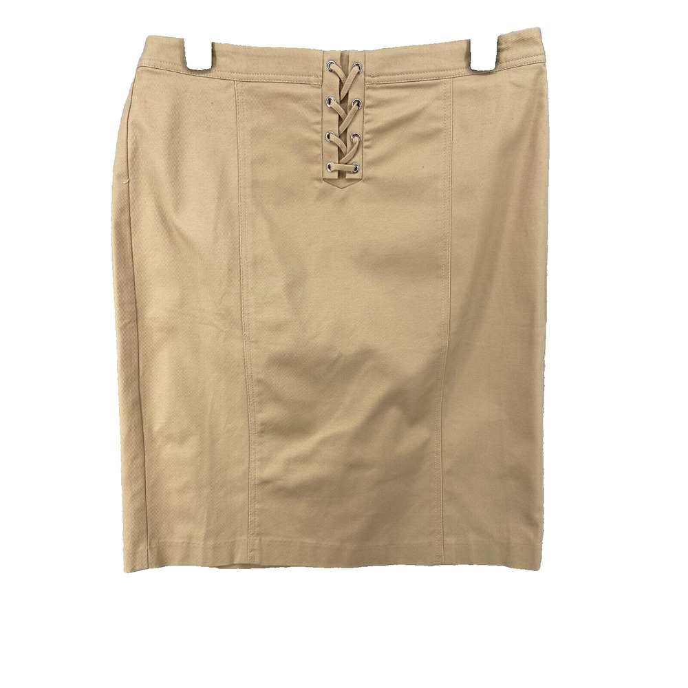 Talbots Skirt Womens Sz 14 Tan Beige Lace Front Pencil Straight Slit Career